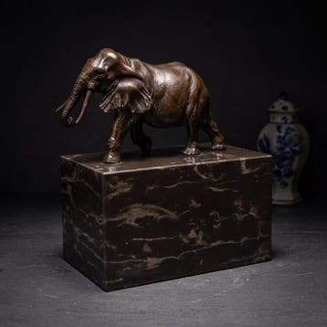 Beeld, Olifant - 15 cm - Brons, Marmer