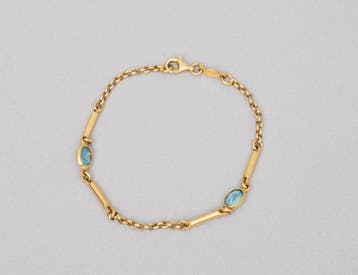 18k geelgouden jasseron schakelarmbandje bezet met topaas, Gebruikt