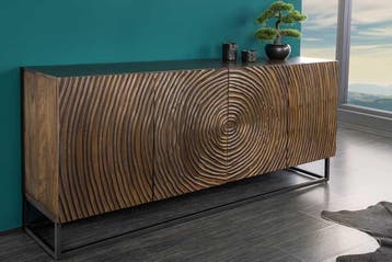 Massief dressoir ZEN CIRCLES 180cm donkerbruin mangohout 3D, Ophalen of Verzenden, Nieuw