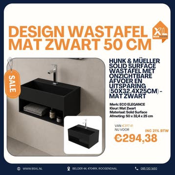 Design wastafel mat zwart SOLID SURFACE 50 cm - OUTLET, Minder dan 50 cm, Nieuw, Ophalen of Verzenden, Minder dan 100 cm