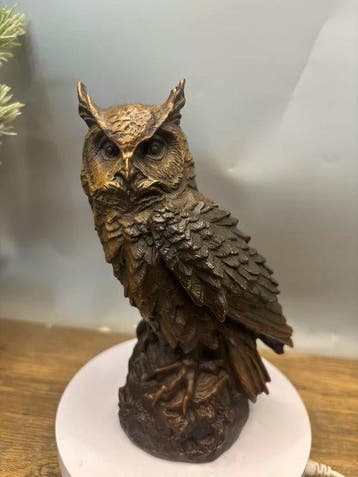 Beeld, Brass owl ornament - 17 cm - Koper