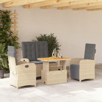 vidaXL 4-delige Tuinset met kussens poly rattan beige, Verzenden, Nieuw, 4 zitplaatsen, Tuinset