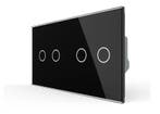 Livolo Touch Schakelaar 2+2 | Zwart | Puls | Modern |, Doe-het-zelf en Verbouw, Elektra en Kabels, Ophalen of Verzenden, Nieuw