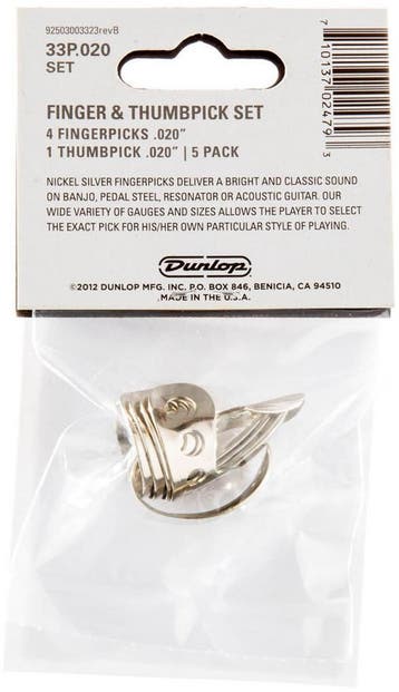 Jim Dunlop RVS vingerplectrum + duimplectrum  0.020 - 5-pack, Ophalen of Verzenden, Nieuw, Banjo