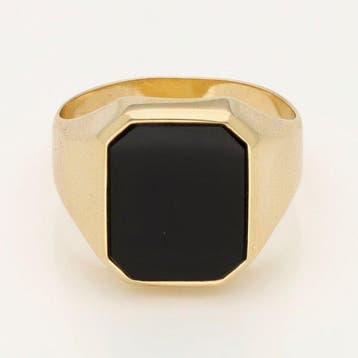 Ring - 14 karaat Geel goud - Zegelring - Onyx, Sieraden, Tassen en Uiterlijk, Nieuw