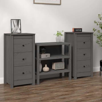 vidaXL Dressoirs 2 st 40x35x80 cm massief grenenhout grijs, Verzenden, Nieuw, Grenenhout, Minder dan 50 cm