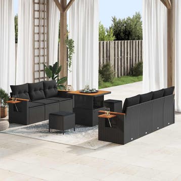 vidaXL Tuinbankenset 13 st 9-Aantal zitplaatsen Zwart poly, Verzenden, Nieuw, Rotan, 3 zitplaatsen