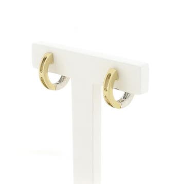 Bicolor gouden klapcreolen met zirconia; Ø 15,1 mm, Sieraden, Tassen en Uiterlijk, Gebruikt, Ophalen of Verzenden, Met edelsteen