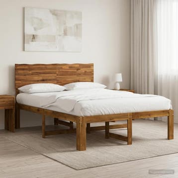 vidaXL Tweepersoonsbed met hoofdeinde ROSTOCK Naturel 160 x, Huis en Inrichting, Slaapkamer | Bedden, Verzenden, Nieuw, Bruin