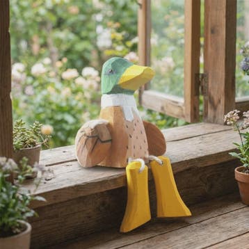 Grappig Houten Eend Beeldje met Zwaaiende Voetjes - Handgema, Verzenden, Nieuw