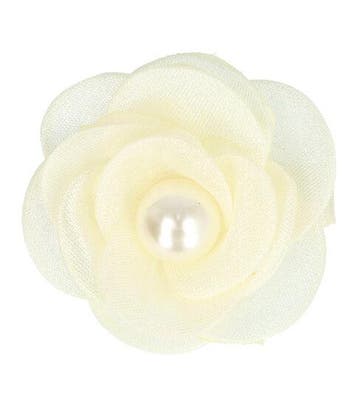 Haarspeld Duckklem 5cm – Roos Bloemvorm met Parel – Creme, Nieuw