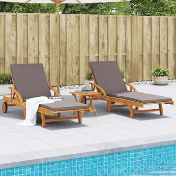 vidaXL Ligbedden 2 st met kussens 200x68x83 cm massief, Tuin en Terras, Verzenden, Nieuw