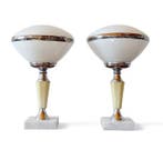 Tafellamp (2) - gechromeerd metaal, marmer,kristal, Antiek en Kunst, Antiek | Lampen