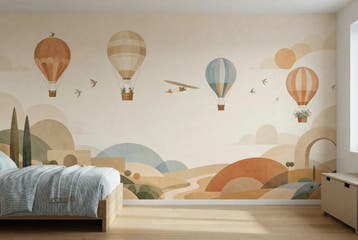 Luchtballonnen fotobehang – behang kinderkamer op maat, Verzenden, Fotobehang