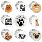 9 honden buttons of (kleding)magneten Lifes better with a D, Verzenden, Nieuw