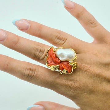 Koraal - Zilver, Verguld - Ring - CORALLO MEDITERRANEO