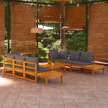 vidaXL 5-delige Loungeset met donkergrijze kussens, Verzenden, Nieuw, Hardhout, Loungeset