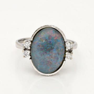 Ring - 14 karaat Witgoud - Diamant - Opaal triplet, Sieraden, Tassen en Uiterlijk, Nieuw
