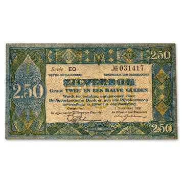 2,5 Gulden 1922 Zilverbon ZFr+, Verzenden