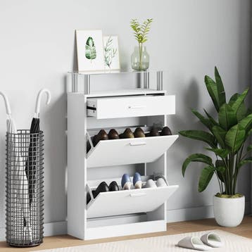 vidaXL Schoenenkast met lade en glazen schap wit hout, Verzenden, Nieuw