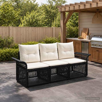 vidaXL Tuinbankenset 3 st Zwart poly rattan, Tuin en Terras, Verzenden, Nieuw, 3 zitplaatsen