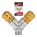 2 Weg Snelkoppeling Euro 1/2 Duims Schroefdraad - Luchtkoppe, Ophalen of Verzenden