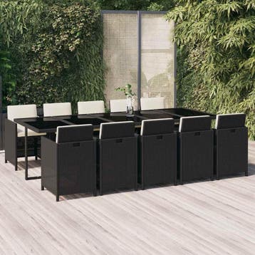 vidaXL 11-delige Tuinset met kussens poly rattan zwart, Verzenden, Nieuw, Tuinset