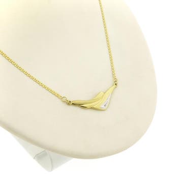 Bicolor gouden ketting met vaste hanger en diamant; 0,005..., Sieraden, Tassen en Uiterlijk, Gebruikt, Ophalen of Verzenden, Met edelsteen
