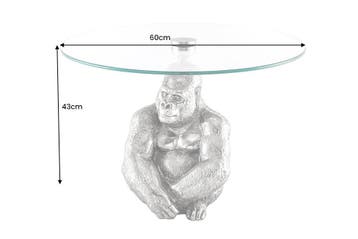 Ronde salontafel WILDLIFE KONG 60cm zilver metaal glazen aap, Ophalen of Verzenden, Nieuw