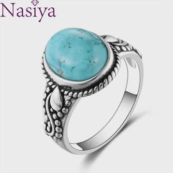 S925 Zilveren Ring met Ovaal Natuurlijke Turkoois - Fijne Si, Verzenden, Nieuw