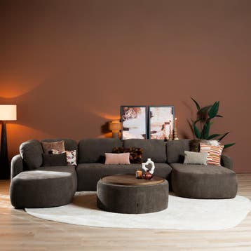 50% Korting: U-bank Vienna 6-zits chenille bruin, Ophalen, Zo goed als nieuw, Japandi
