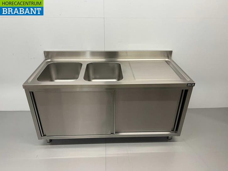 RVS Spoeltafel Dubbele Spoelbakken 2 schuifdeuren, Zakelijke goederen, Horeca | Keukenapparatuur, Nieuw in verpakking, Ophalen of Verzenden