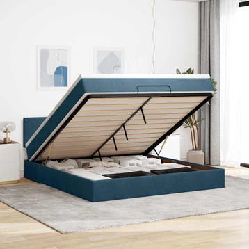 vidaXL Ottoman bed met matras 180x200 cm fluweel donkerblauw, Huis en Inrichting, Slaapkamer | Bedden, Eenpersoons, Nieuw, 80 cm