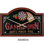 Houten Wandbord – Games Den Darts Poker Pool Game Room, Ophalen of Verzenden, Nieuw