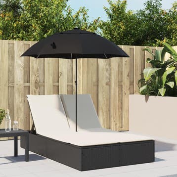 vidaXL Ligbed 2-persoons met kussens en parasol poly rattan, Verzenden, Nieuw