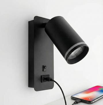 LED wandlamp - Bedlamp met USB+C-poort | GU10 fitting, Ophalen of Verzenden, Nieuw, Metaal