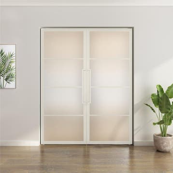 Dubbele stalen taatsdeur - 4 Vlaks - Wit - Mat glas, Minder dan 80 cm, Overige typen, Nieuw, Metaal