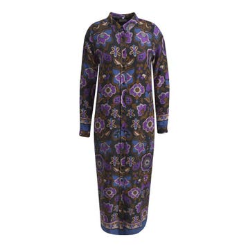 Milano Italy • jurk met paarse bloemen • 36, Kleding | Dames, Jurken, Verzenden, Paars, Maat 36 (S), Milano Italy