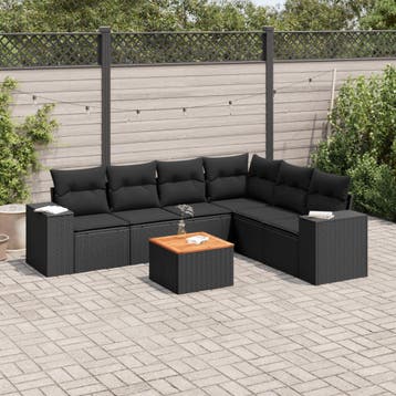 vidaXL Patio Sofa Set 7-zits Black, Verzenden, Nieuw