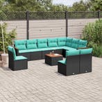 vidaXL 11-delige tuinbankset met kussens, zwart polyrotan, Verzenden, Nieuw, Rotan