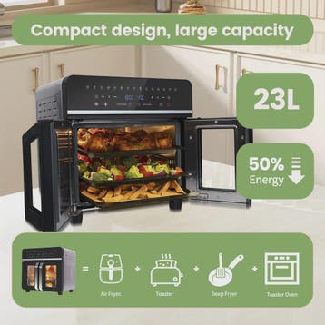 XXL Dubbele Heteluchtfriteuse Oven (23L, 2200W) met LED Touc, Verzenden, Nieuw