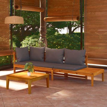 vidaXL 3-delige Loungeset met donkergrijze kussens, Verzenden, Nieuw, Hardhout, Loungeset