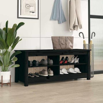 vidaXL Schoenenbank 110x38x45,5 cm massief grenenhout zwart, Verzenden, Nieuw