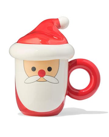 HEMA Mok 14x16.5cm keramiek kerstman met deksel, Verzenden, Nieuw