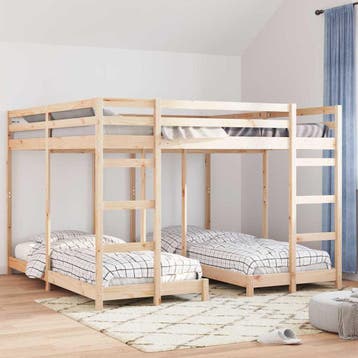 vidaXL Drie-hoog Bunk Bed Frame Naturel 80 / 200 x 200 cm, Huis en Inrichting, Verzenden, Nieuw, Bruin, Hout