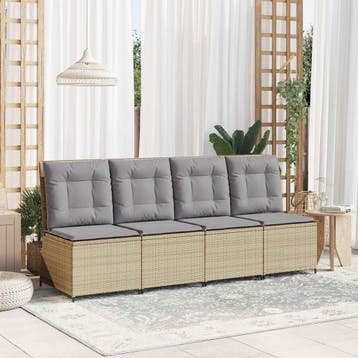 vidaXL Tuinbank met kussen Beige en Grijs poly rattan, Verzenden, Nieuw, Rotan