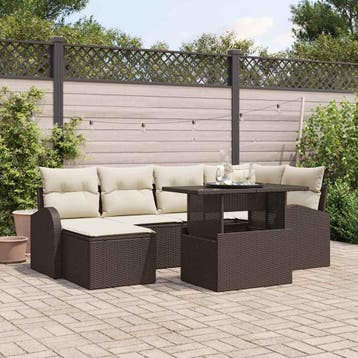 vidaXL Tuin Sofa Set 7 st Bruin en Crème poly rattan, Verzenden, Nieuw, Rotan, 7 zitplaatsen