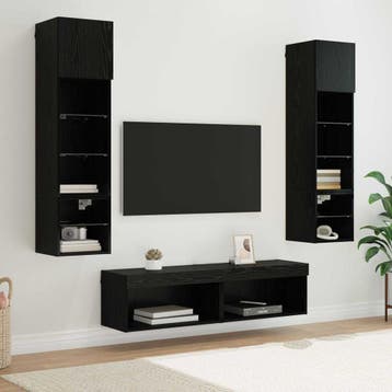 vidaXL TV-wandmeubel 6 st Zwart Eiken Bewerkt hout, Minder dan 50 cm, Verzenden, Nieuw, Minder dan 100 cm
