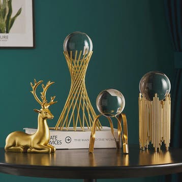 Luxe Gouden Herten & Kristallen Bol Decoratie Set voor Woonk, Verzenden, Nieuw