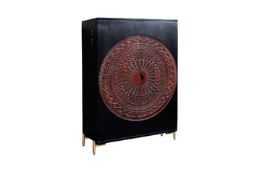 Massieve XXL barkast MANDALA 140 cm mangohout zwart goud, Ophalen of Verzenden, Nieuw